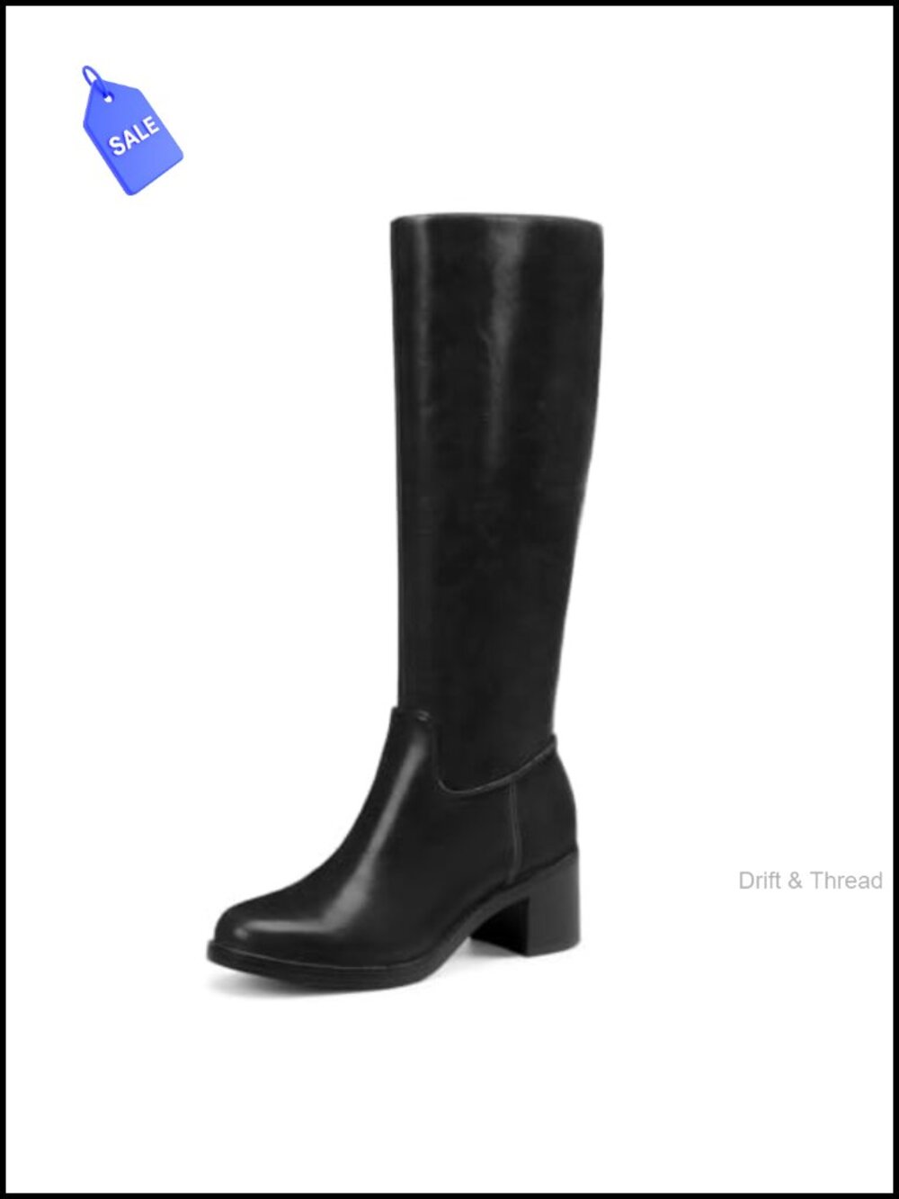 Knee High Boots Women Faux Leather Round Toe Side Zipper Chunky Heel
